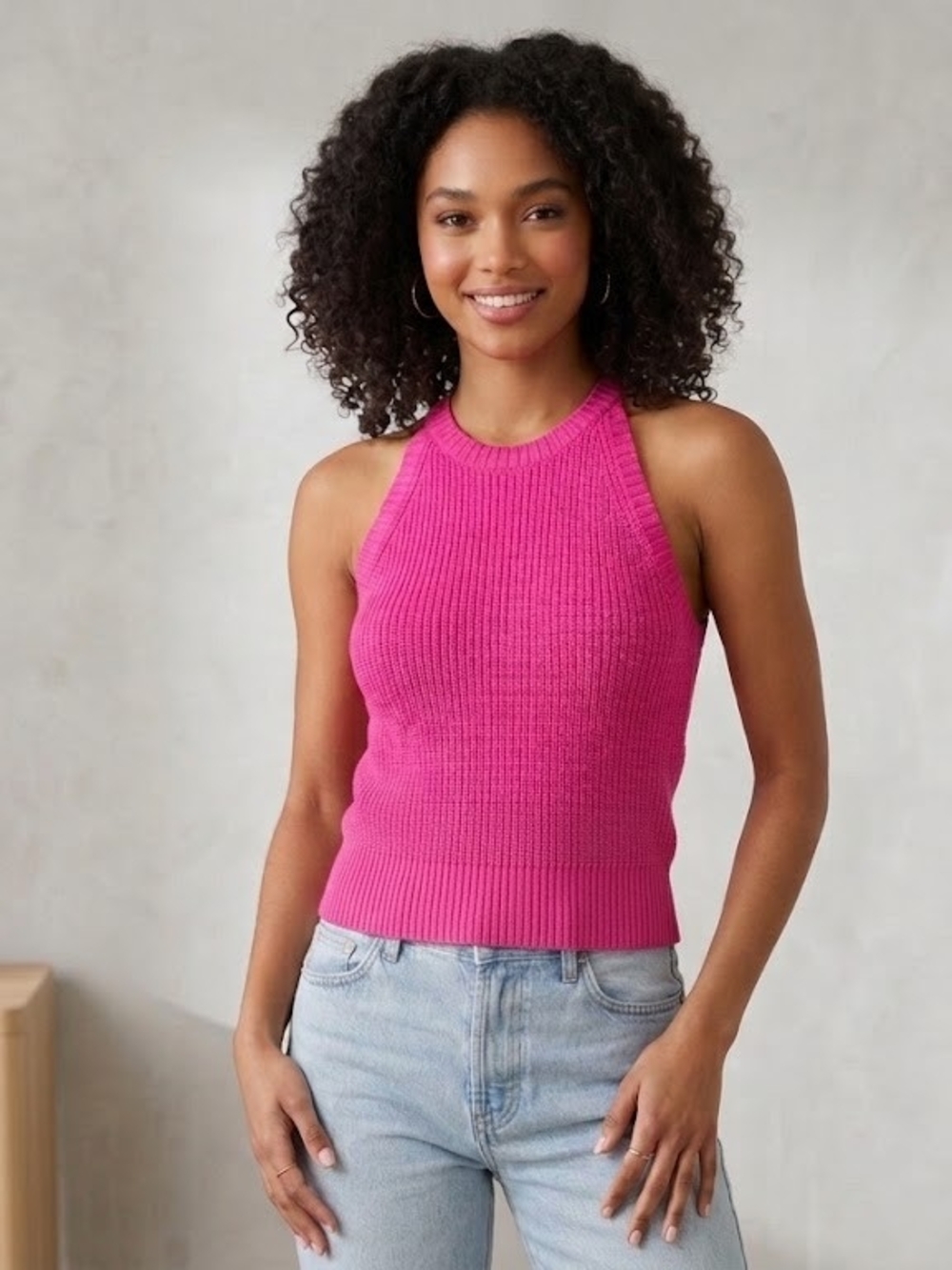 Sugarlips Hot Pink Ribbed Halter Tank